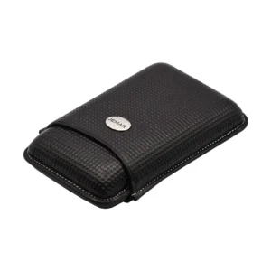 Jemar Black with Metal Badge Leather Cigar Case - 3 Robusto